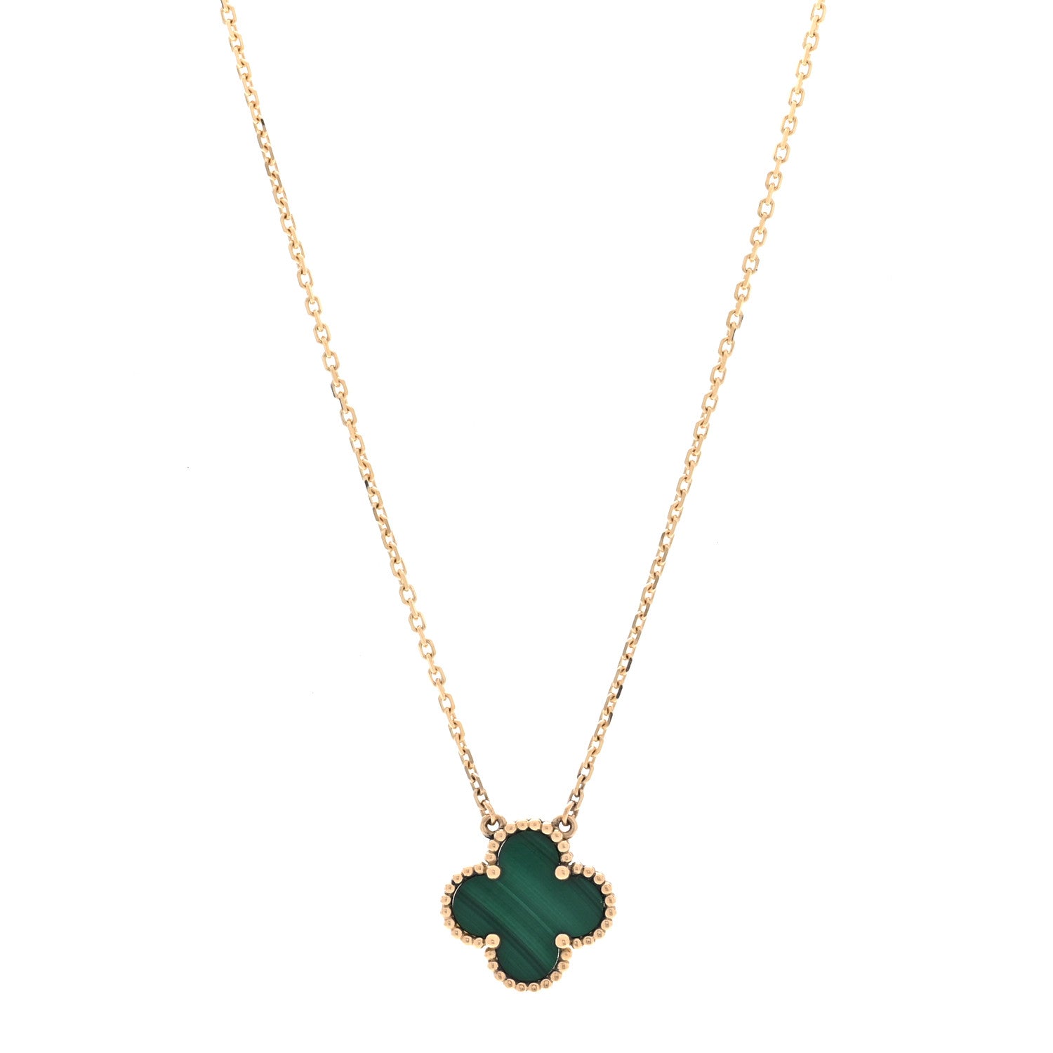 Van Cleef & Arpels 18K Yellow Gold Malachite Vintage Alhambra Pendant Necklace 1 of 4