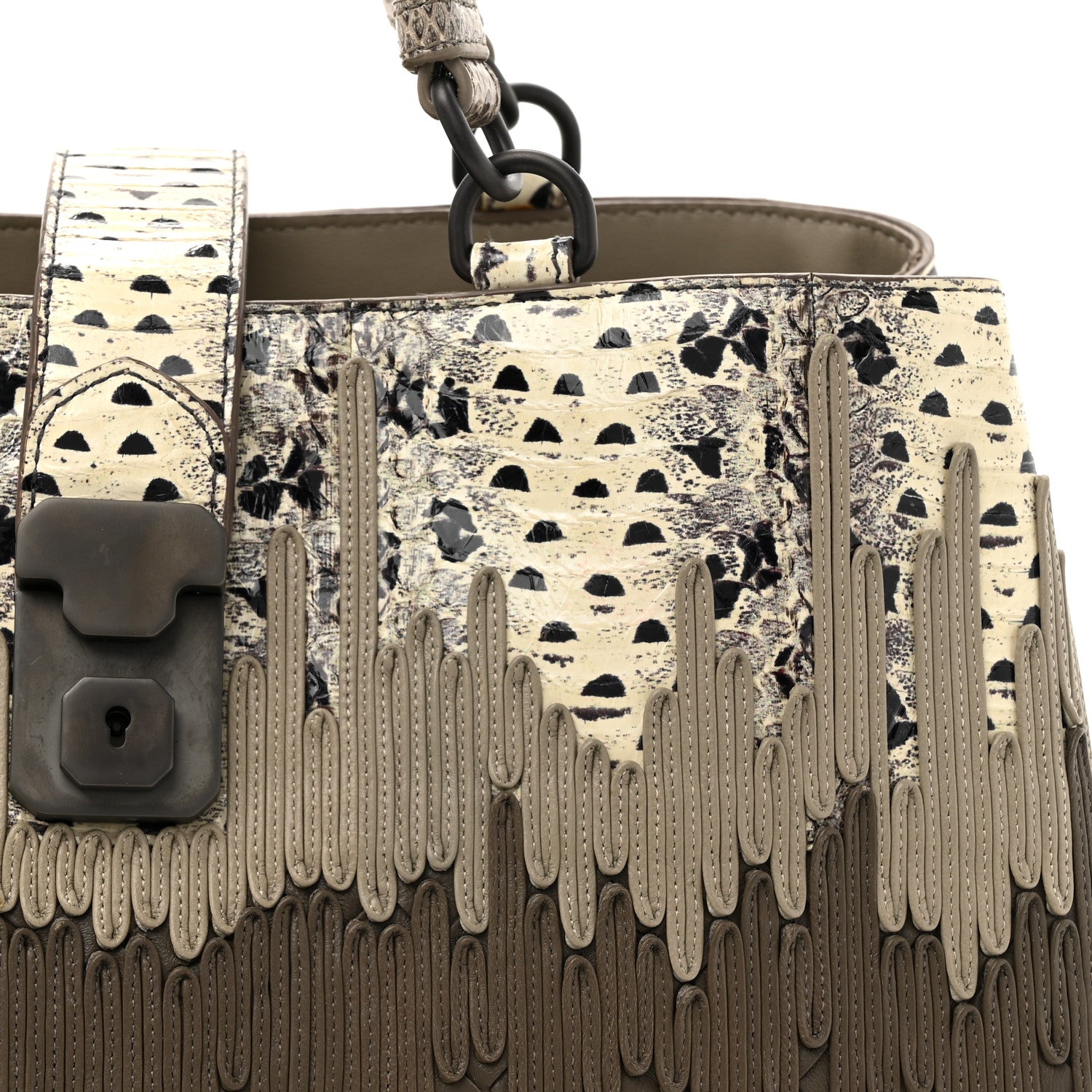 Bottega Veneta Nappa Intrecciato Snakeskin Small Flow Wave Tote Taupe Multicolor 8 of 11