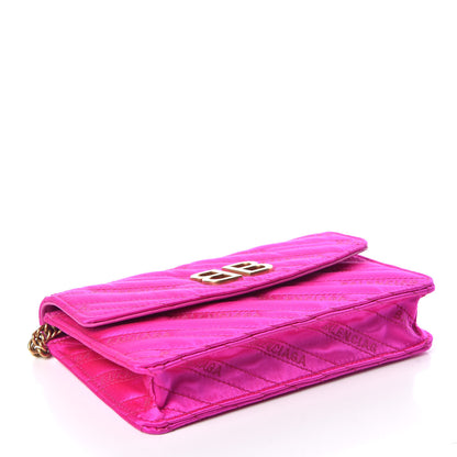 Balenciaga Satin Jacquard Logo Matelasse BB Wallet On Chain Fuchsia 4 of 12