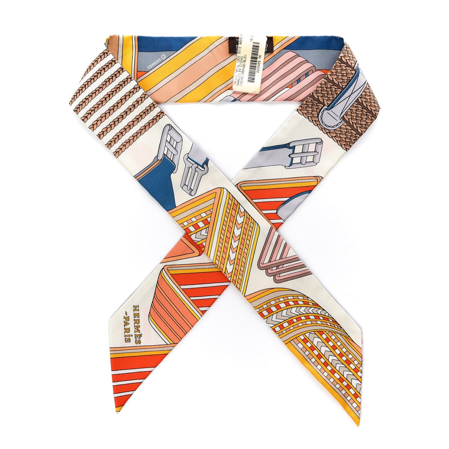 Silk Sangles En Zigzag Twilly Ivory Orange Bleu