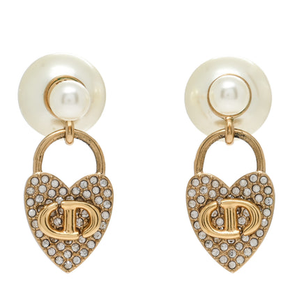 Christian Dior Pearl Crystal Dior Heart Tribales Drop Earrings Gold 1 of 4