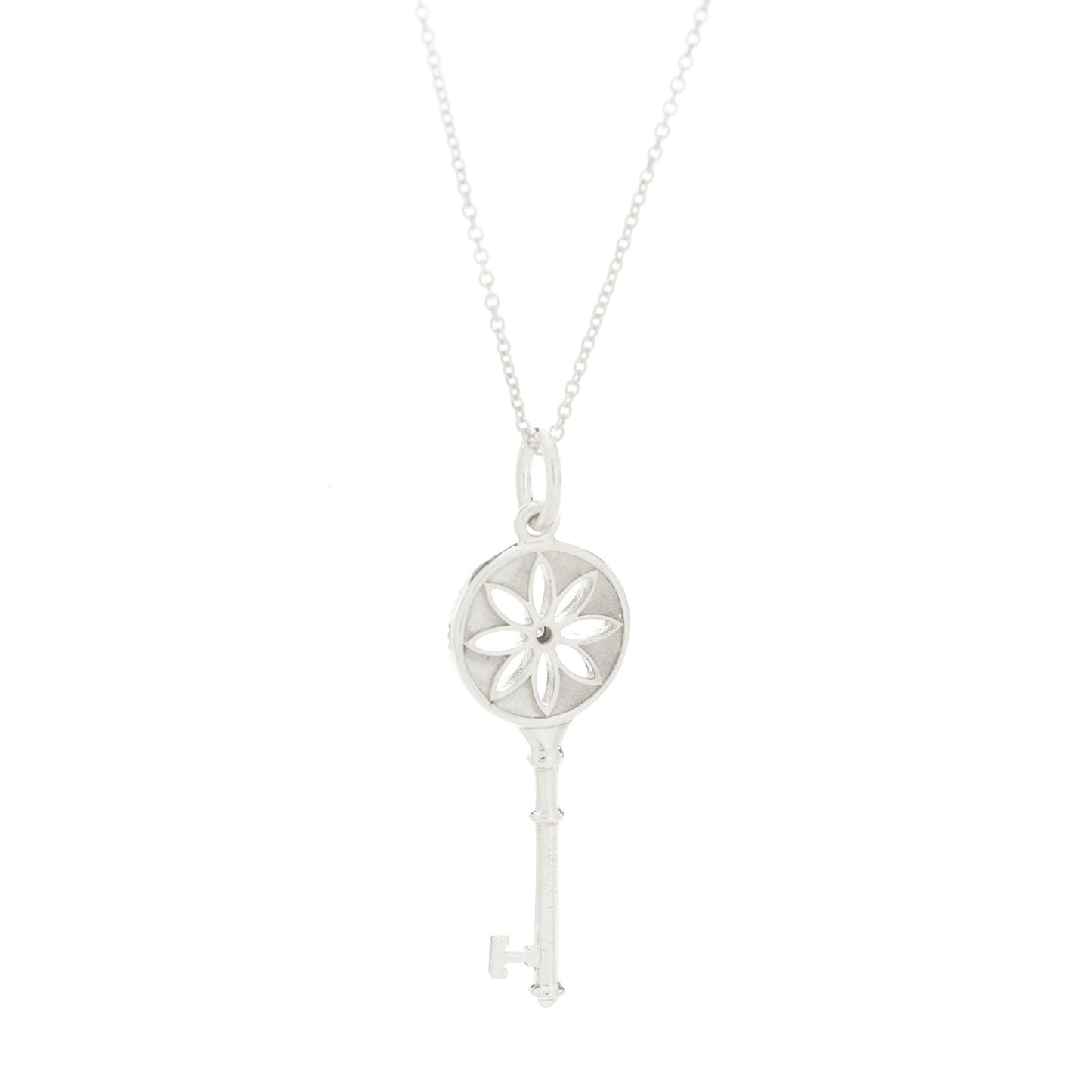 Sterling Silver Diamond Small Daisy Key Pendant Necklace