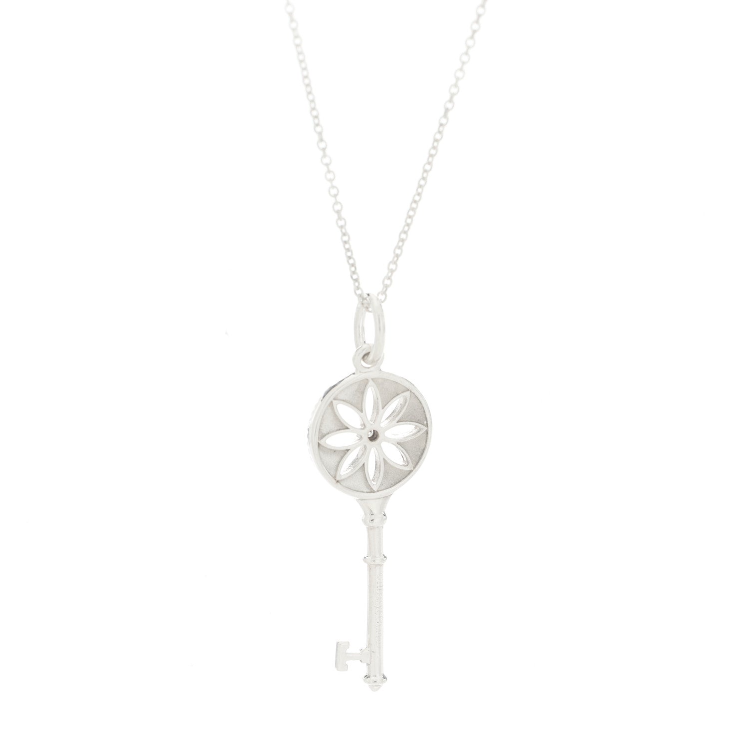 Tiffany Sterling Silver Diamond Small Daisy Key Pendant Necklace 6 of 7