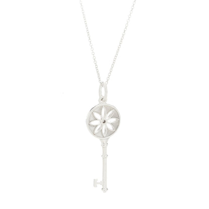 Tiffany Sterling Silver Diamond Small Daisy Key Pendant Necklace 6 of 7
