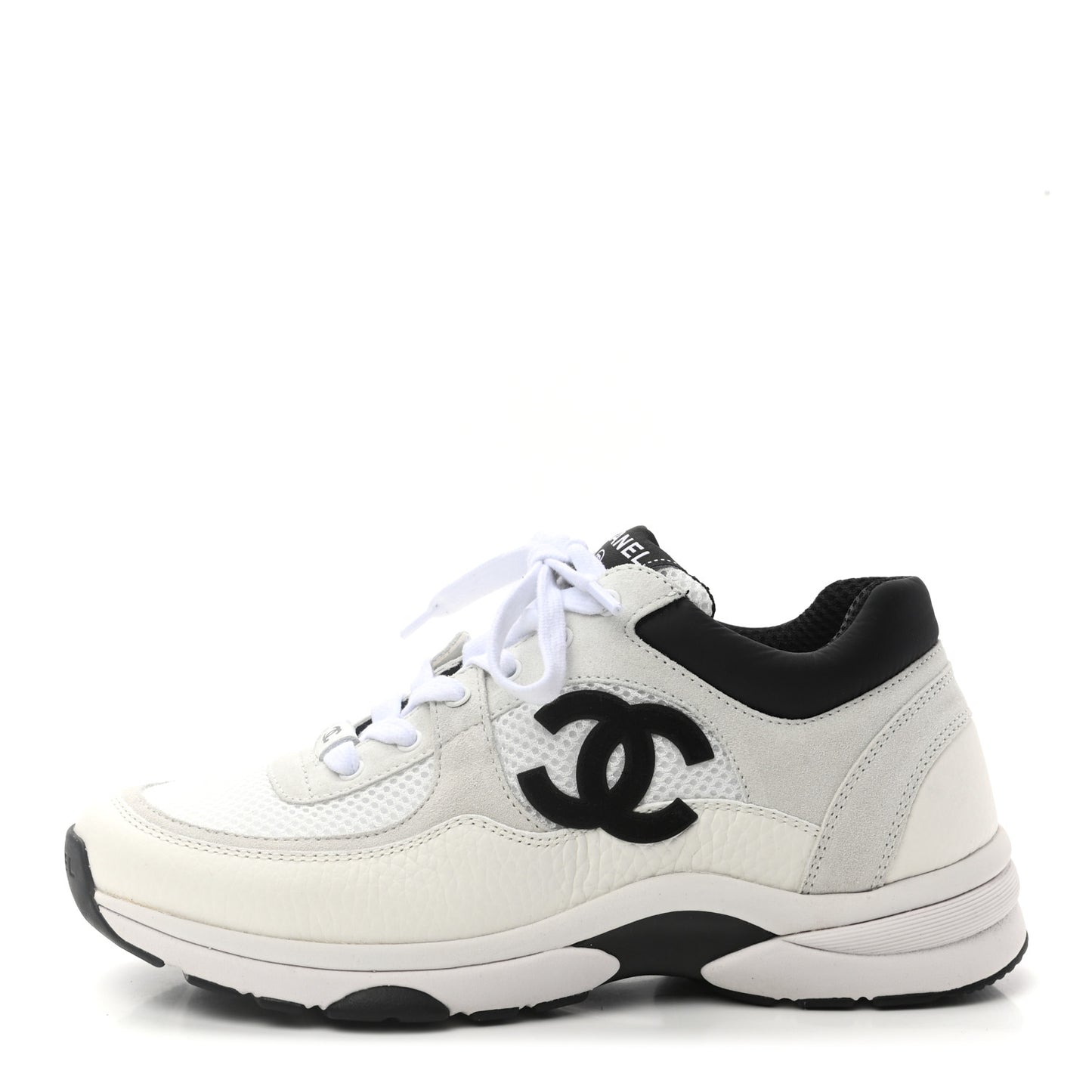 Mesh Suede Calfskin Grained Calfskin Womens CC Sneakers 37.5 White Black