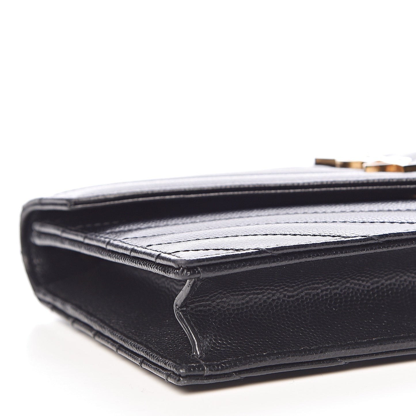 Grain De Poudre Matelasse Chevron Monogram Envelope Chain Wallet Black