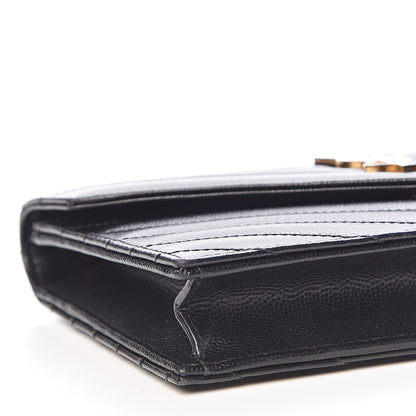 Saint Laurent Grain De Poudre Matelasse Chevron Monogram Envelope Chain Wallet Black 9 of 10