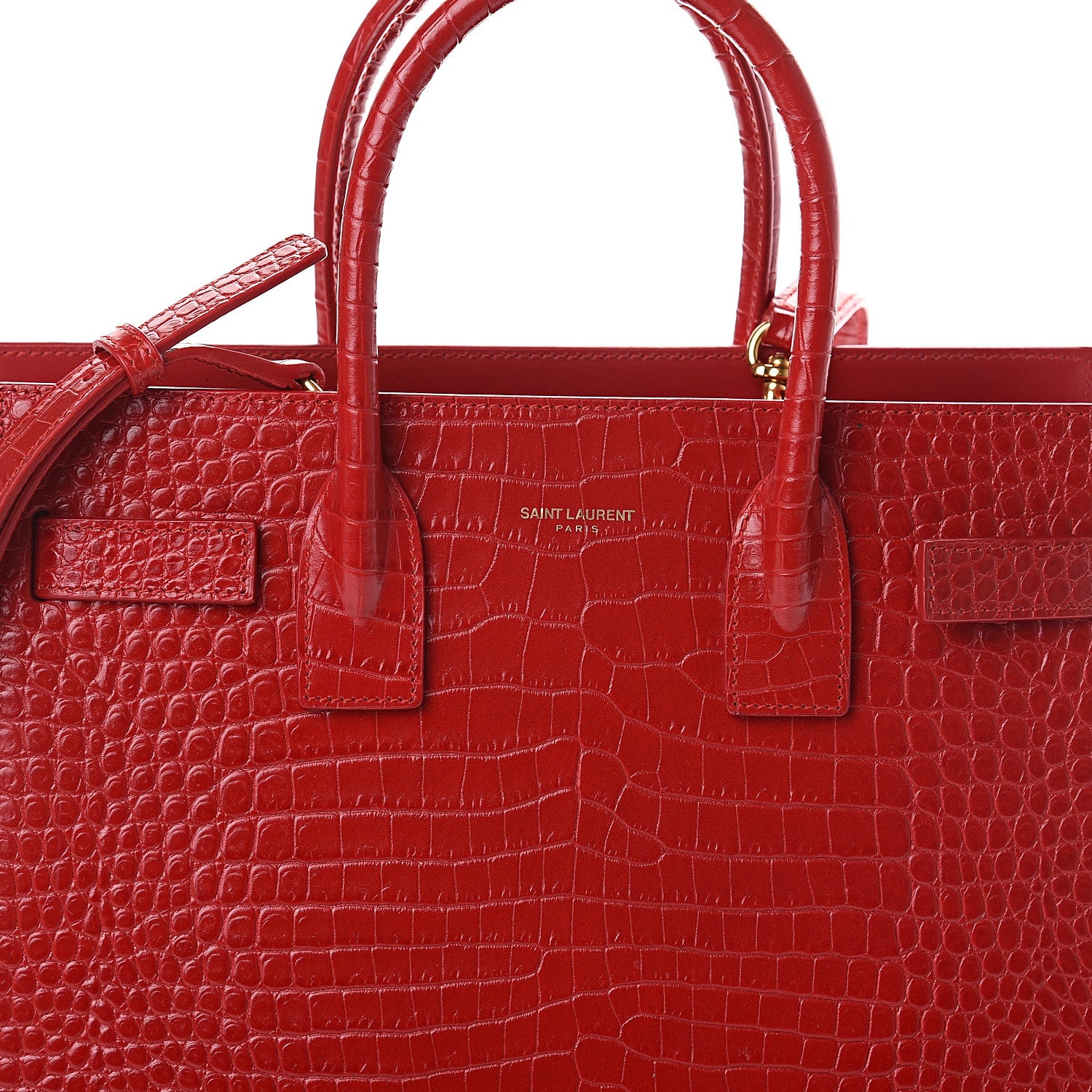 Saint Laurent Calfskin Crocodile Embossed Baby Sac De Jour Red 6 of 8