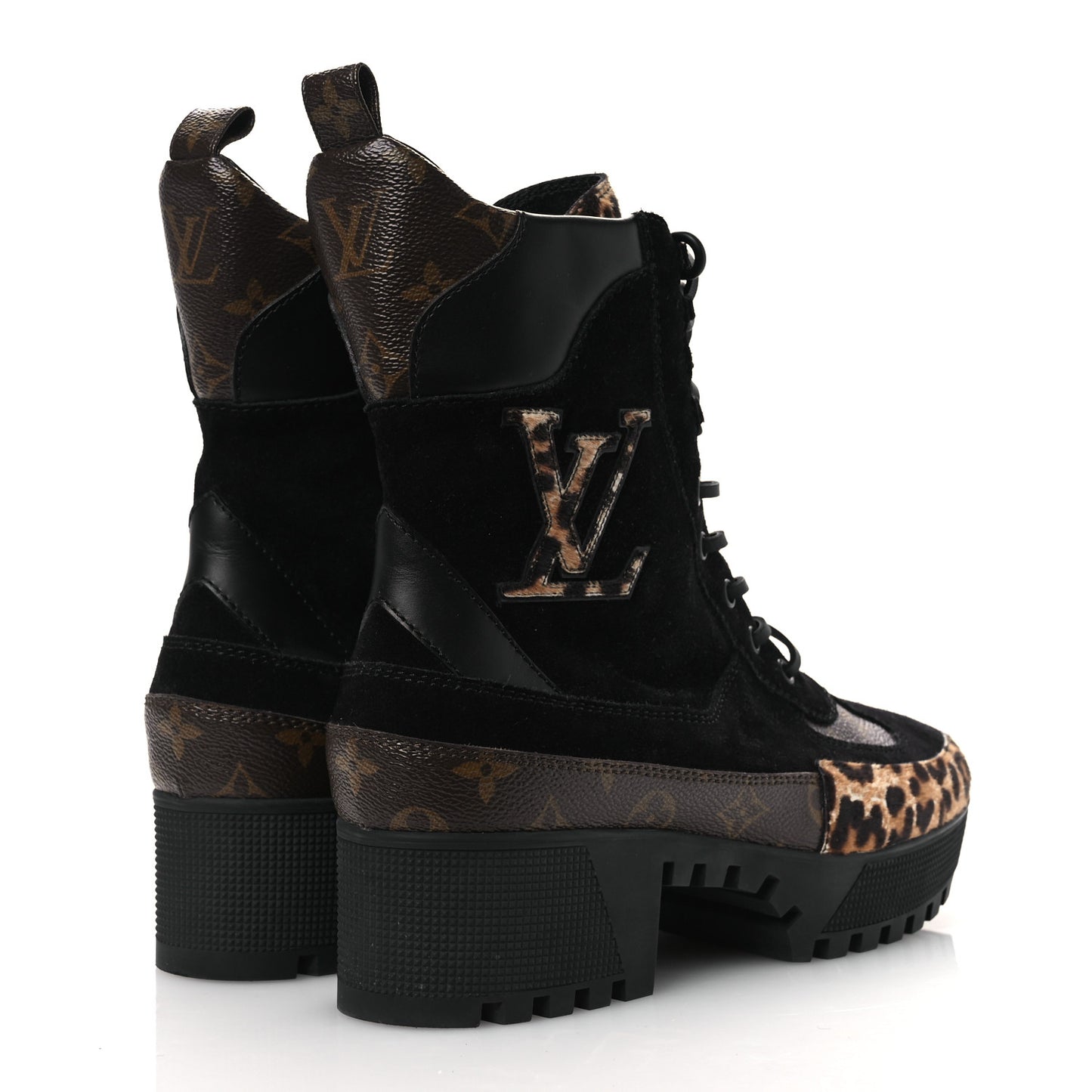 Suede Calfskin Monogram Calf Hair Laureate Platform Desert Boots 41 Black