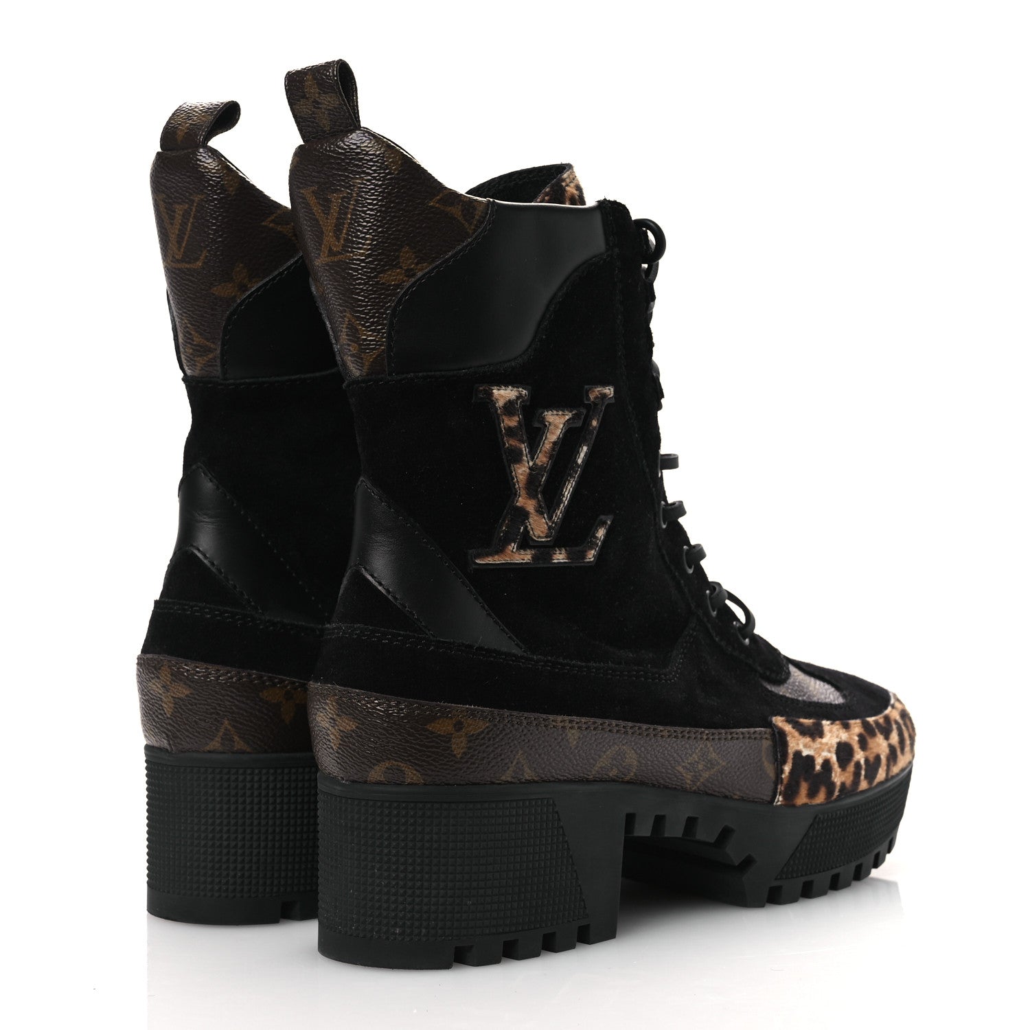 Louis Vuitton Suede Calfskin Monogram Calf Hair Laureate Platform Desert Boots 41 Black 5 of 14