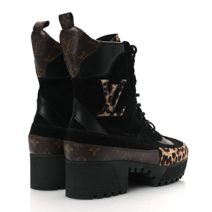 Louis Vuitton Suede Calfskin Monogram Calf Hair Laureate Platform Desert Boots 41 Black 5 of 14