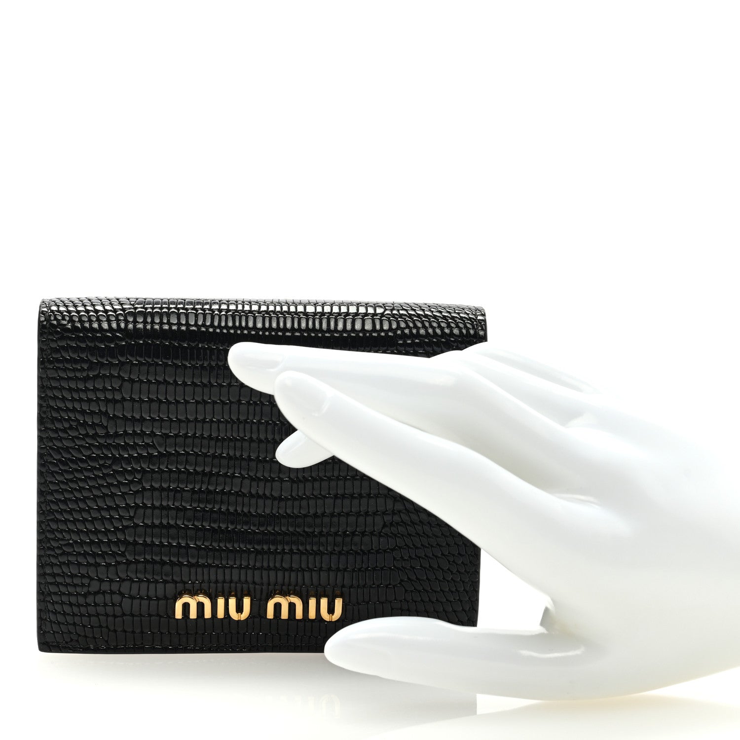 Miu Miu Vernice Lizard Embossed Wallet Black 2 of 6