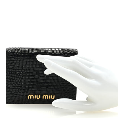 Miu Miu Vernice Lizard Embossed Wallet Black 2 of 6