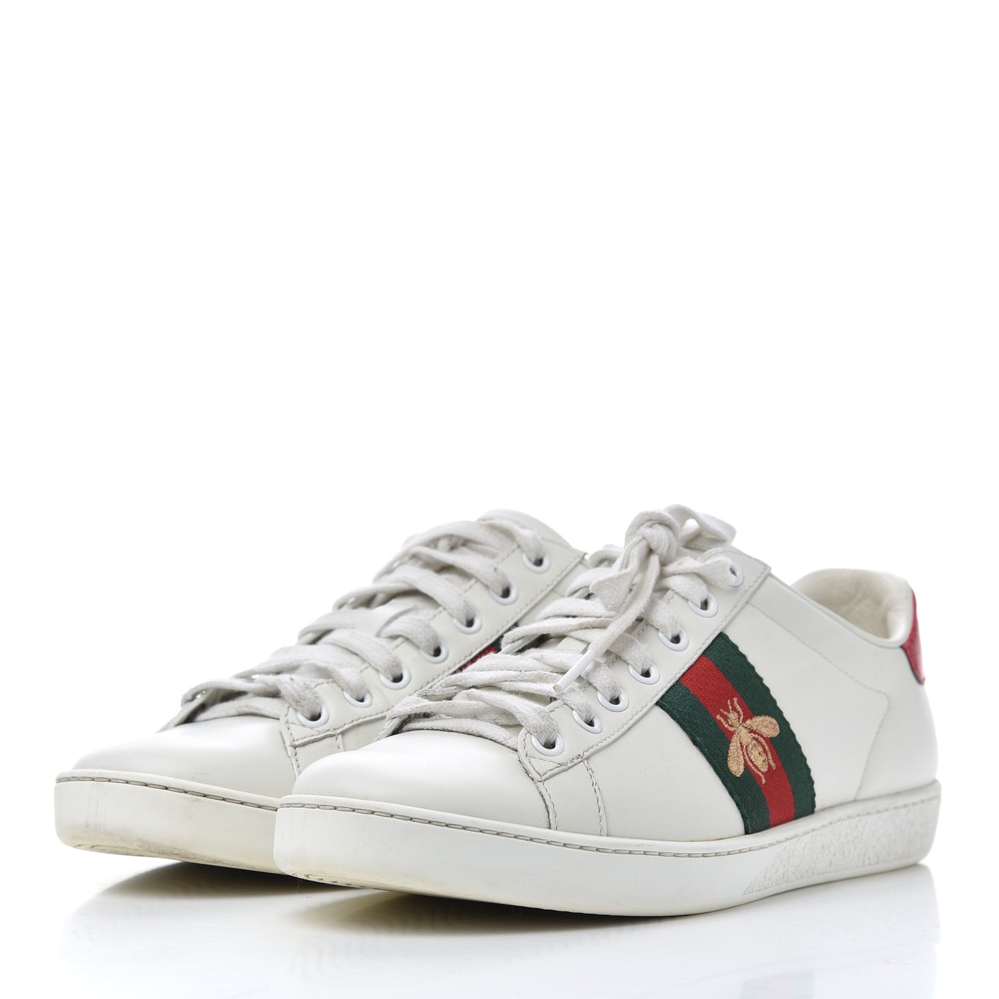 Calfskin Web Bee Embroidered Womens Ace Sneakers 38 White Green