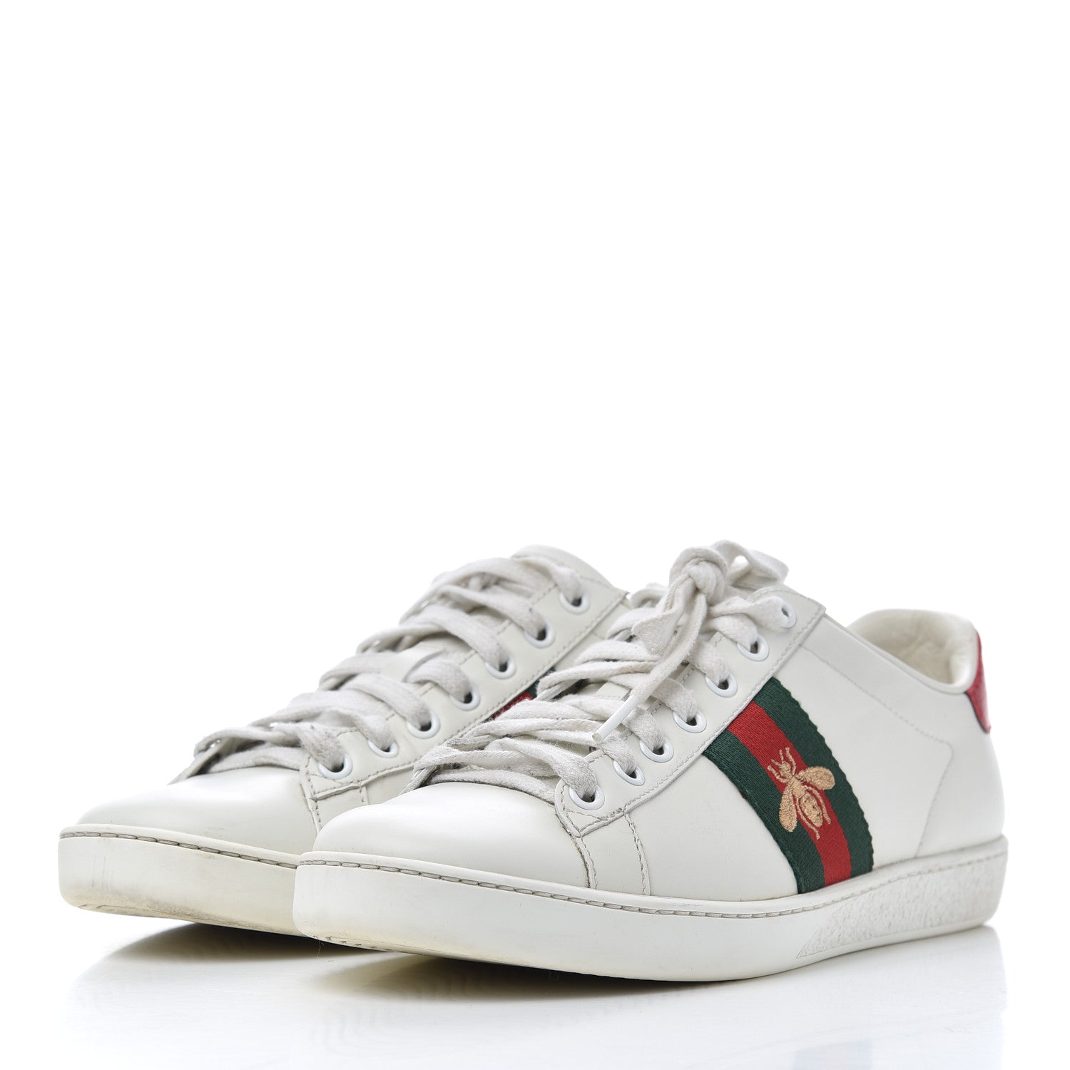 Gucci Calfskin Web Bee Embroidered Womens Ace Sneakers 38 White Green 3 of 25