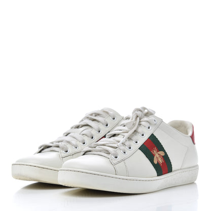 Gucci Calfskin Web Bee Embroidered Womens Ace Sneakers 38 White Green 3 of 25