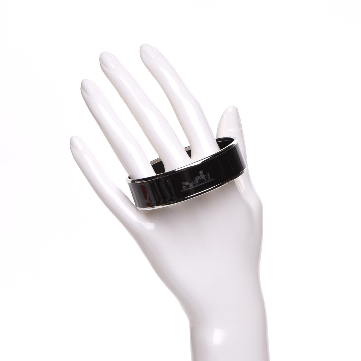 Hermes Enamel Printed Wide Caleche Bracelet 65 Black 2 of 6