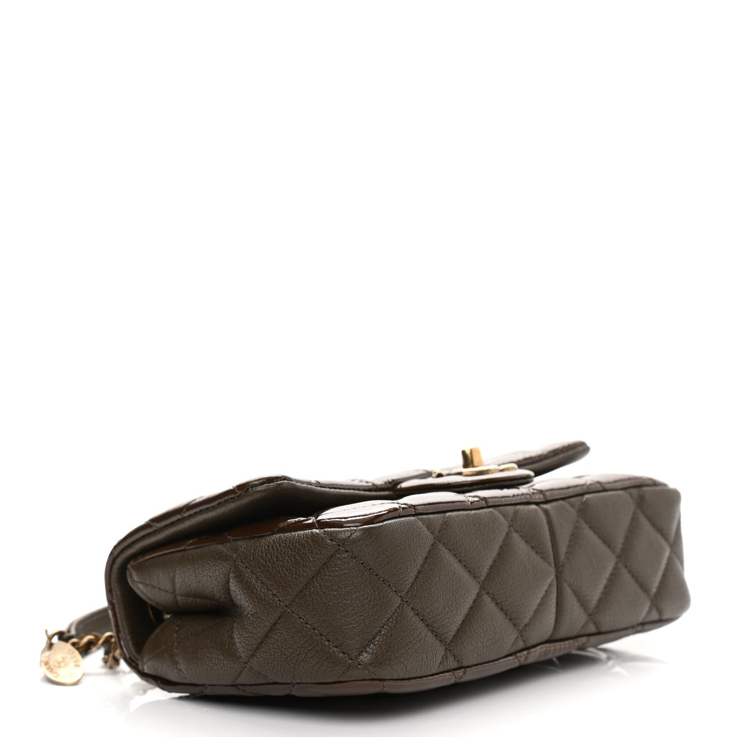 Patent Goatskin Quilted Small CC Eyelet Flap Khaki