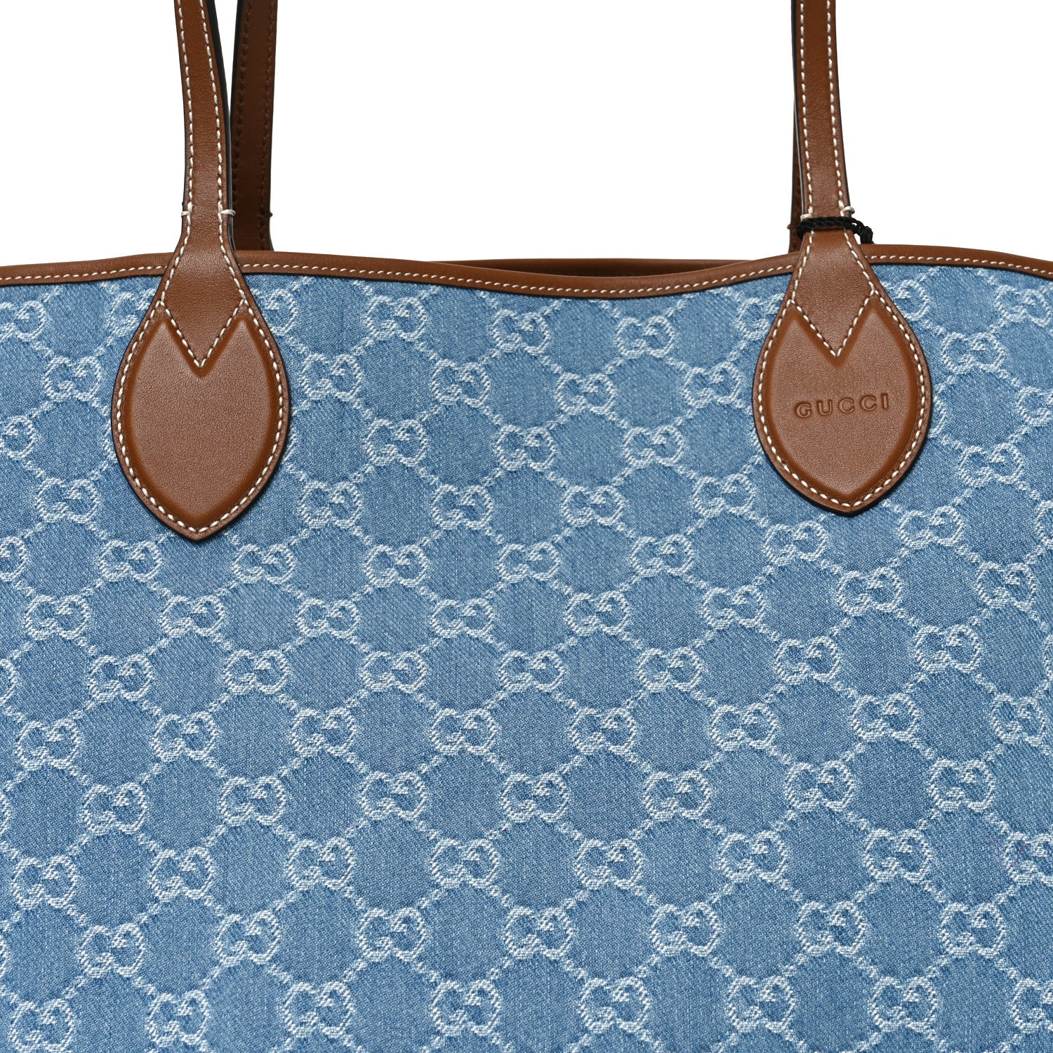 Gucci New Denim GG Monogram Calfskin Large Totissima Tote Light Blue 8 of 10