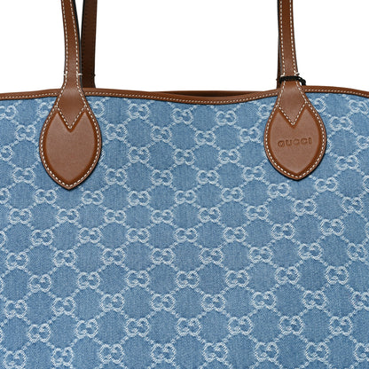 Gucci New Denim GG Monogram Calfskin Large Totissima Tote Light Blue 8 of 10