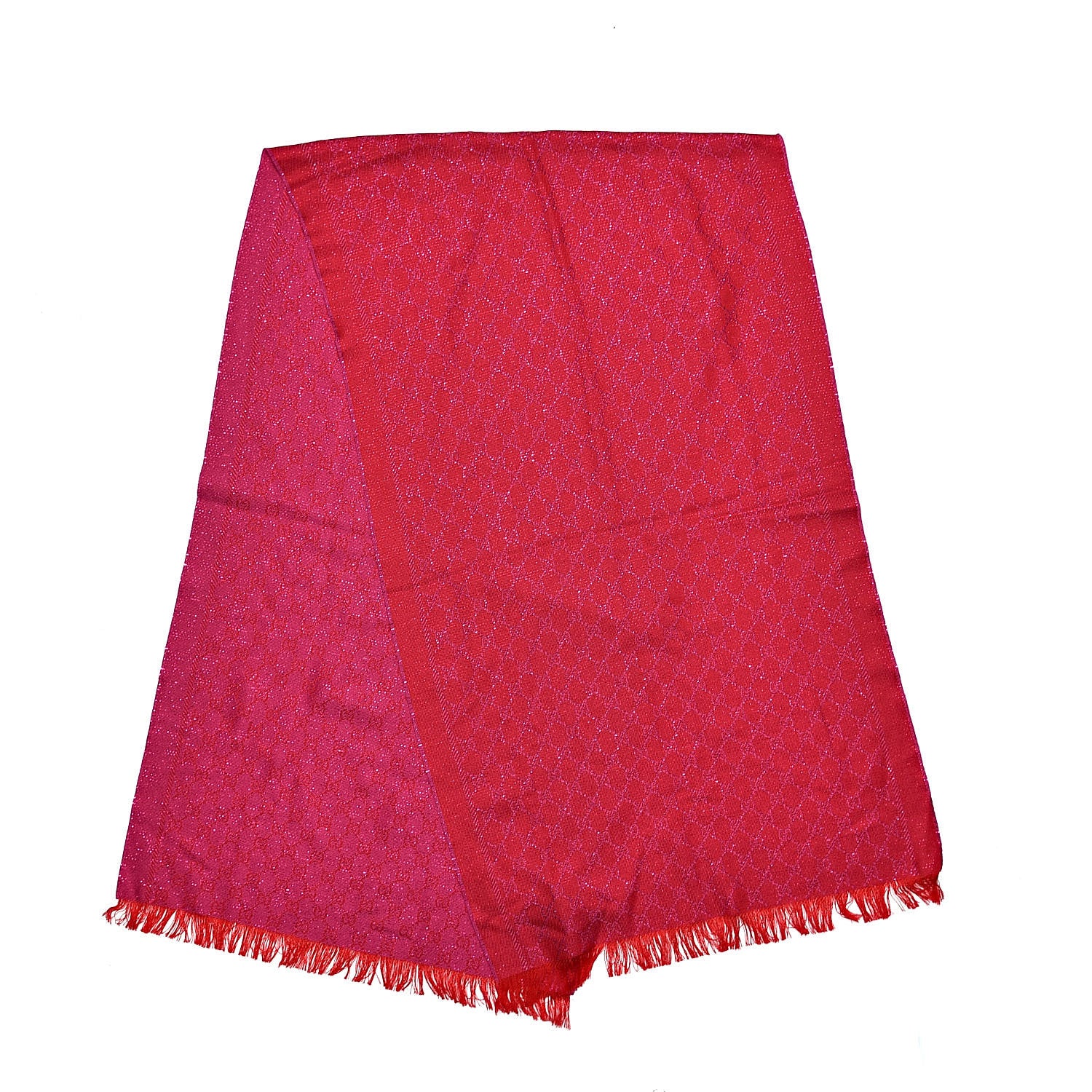 Gucci Wool Silk Jacquard GG Monogram Stenix Scarf Red Pink Red 2 of 4