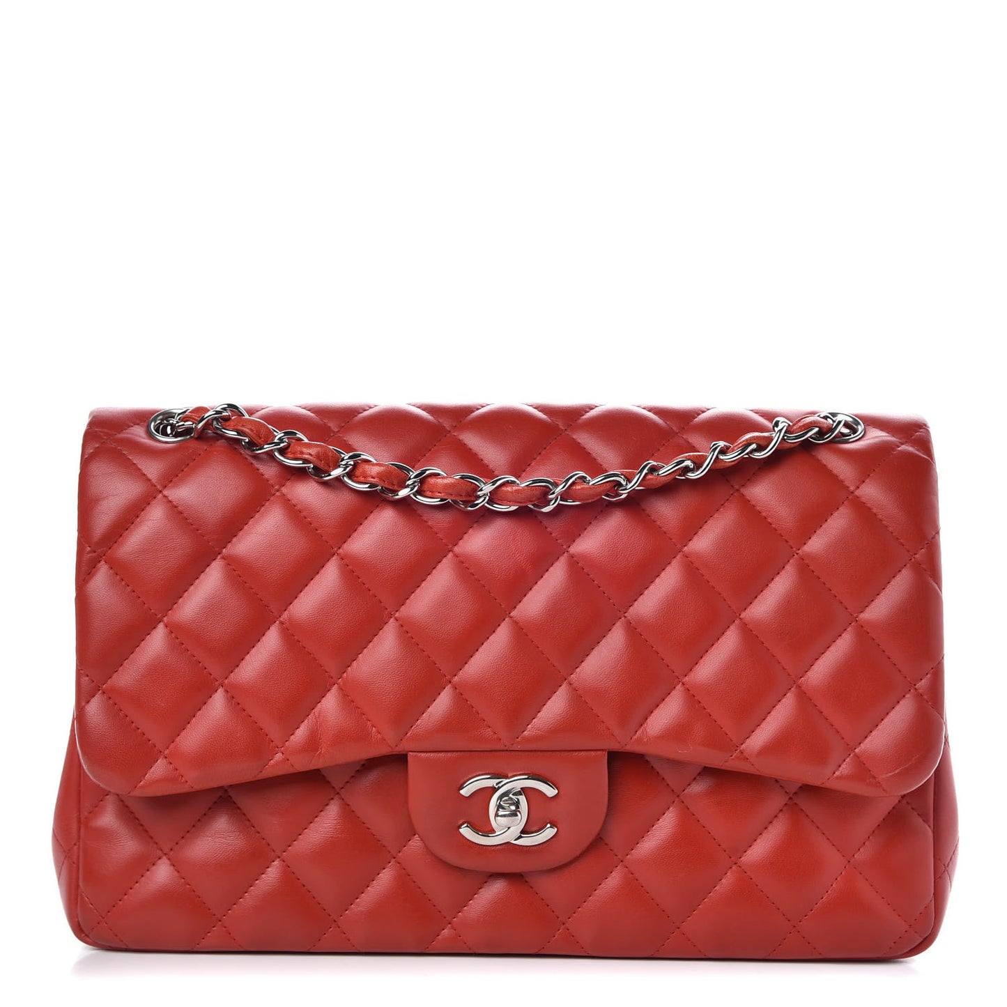 Lambskin Quilted Jumbo Double Flap Red