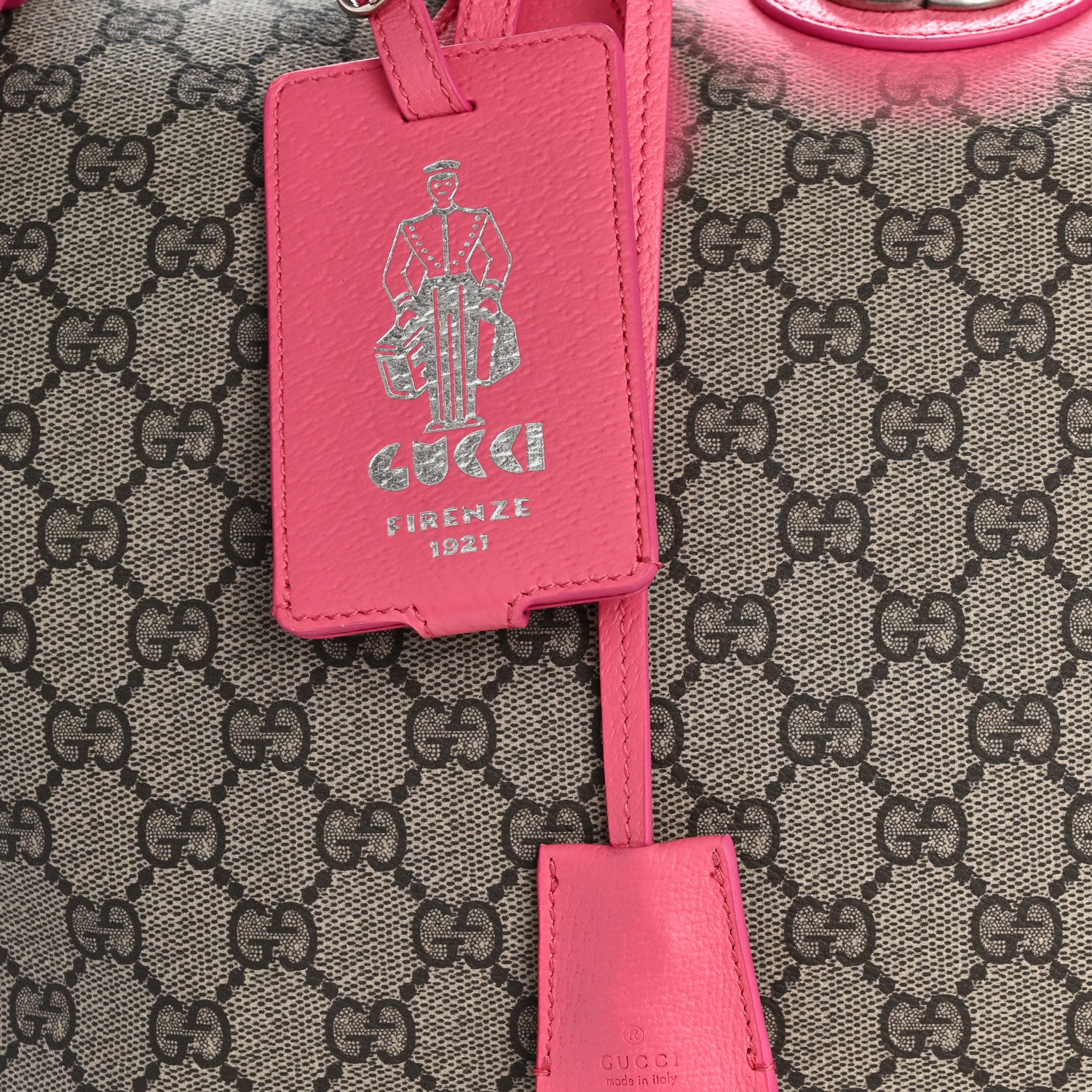 Gucci GG Supreme Monogram Textured Dollar Calfskin Airbrushed Medium Savoy Duffle Bag Pink Beige 7 of 9