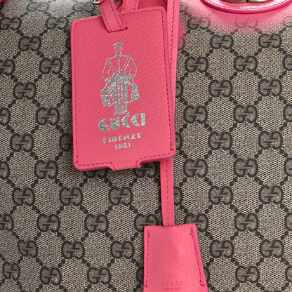 Gucci GG Supreme Monogram Textured Dollar Calfskin Airbrushed Medium Savoy Duffle Bag Pink Beige 7 of 9