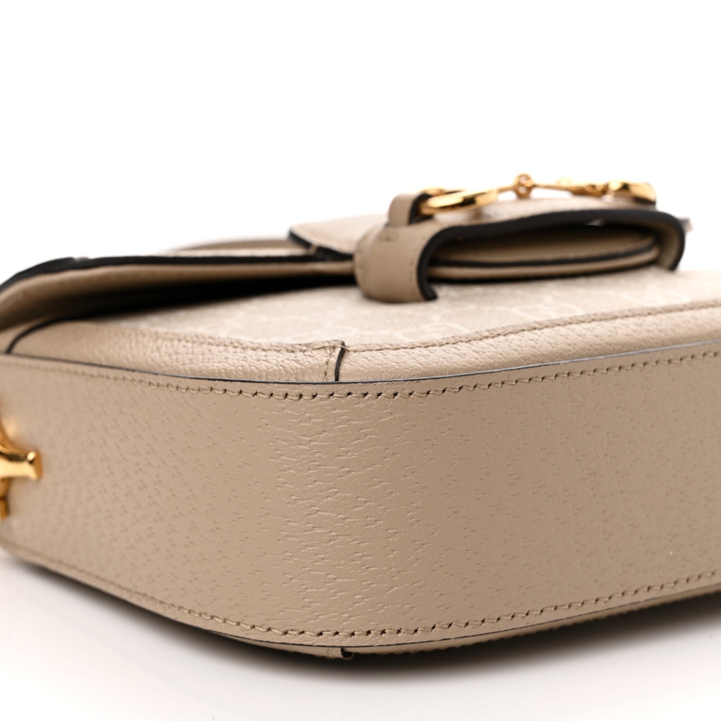 GG Supreme Monogram Textured Dollar Calfskin Web Mini Horsebit 1955 Shoulder Bag Beige Mystic White Oatmeal
