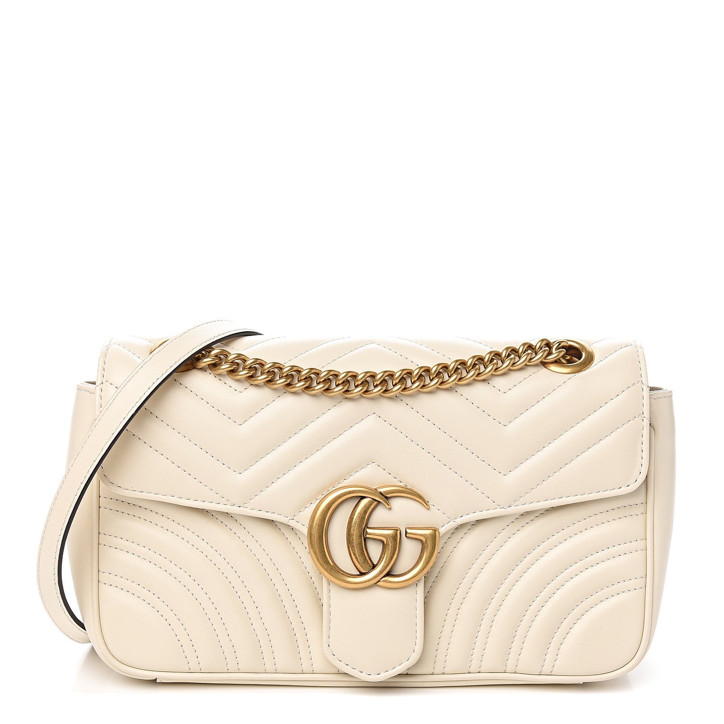 Calfskin Matelasse Small GG Marmont Shoulder Bag White