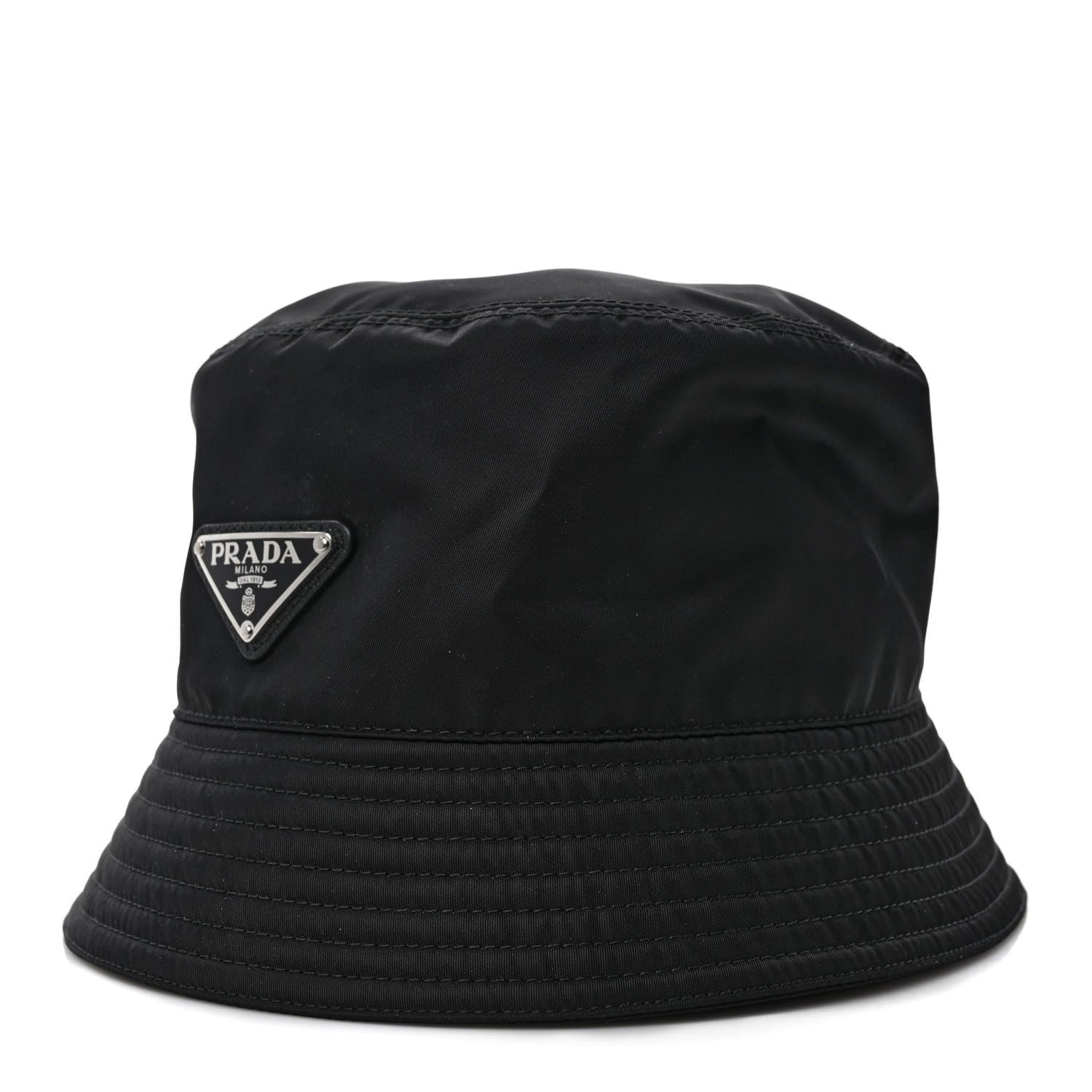 Prada Re-Nylon Metal Triangle Logo Mens Bucket Hat L Black 1 of 8