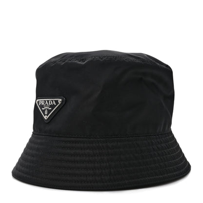 Prada Re-Nylon Metal Triangle Logo Mens Bucket Hat L Black 1 of 8