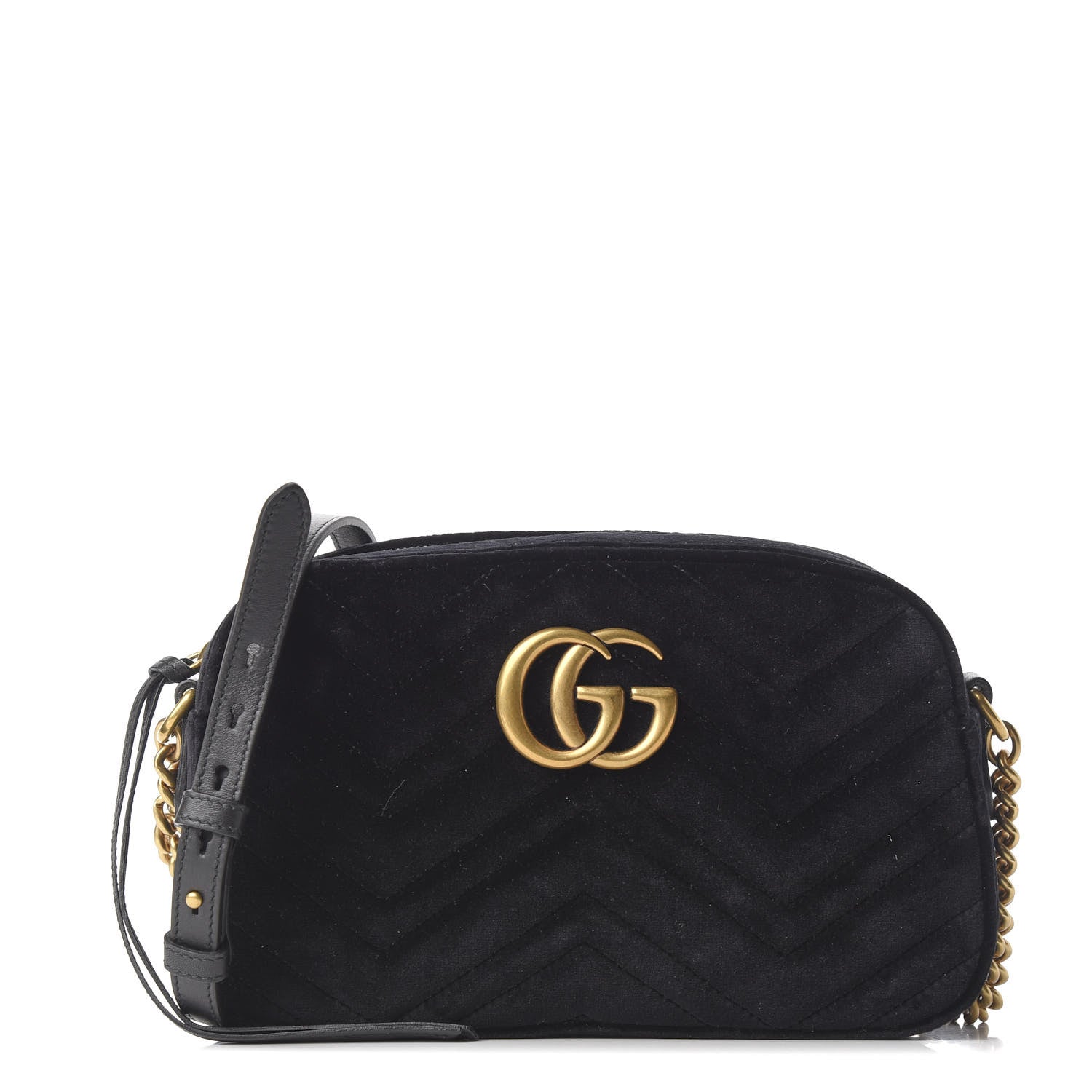 Gucci Velvet Matelasse Small GG Marmont Chain Shoulder Bag Black 1 of 10