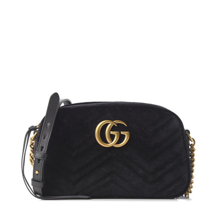 Gucci Velvet Matelasse Small GG Marmont Chain Shoulder Bag Black 1 of 10