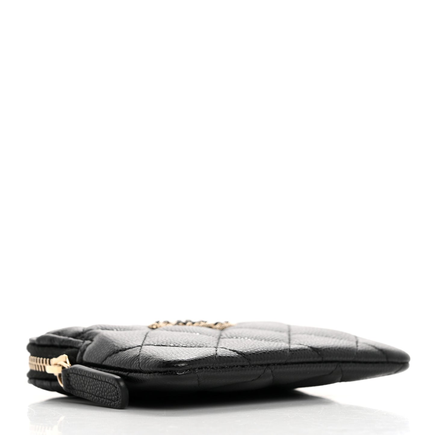 Caviar Quilted Crystal Zip Card Holder Wallet Black