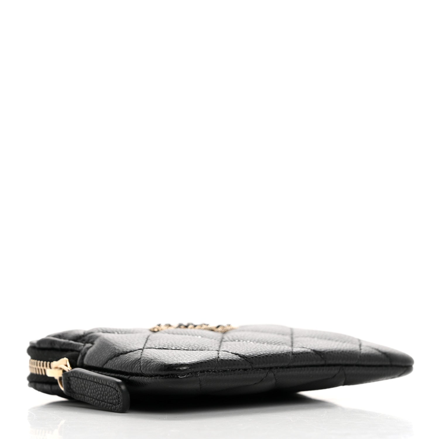 Chanel Caviar Quilted Crystal Zip Card Holder Wallet Black 4 of 8