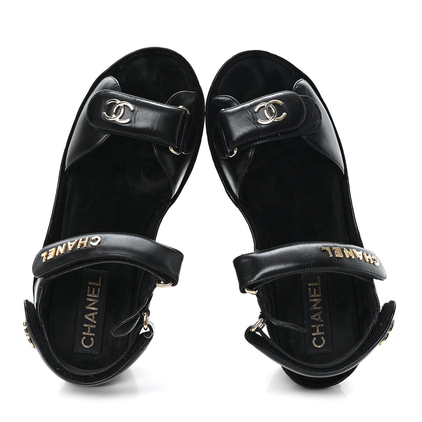 Shiny Calfskin Logo Platform Sandals 40 Black