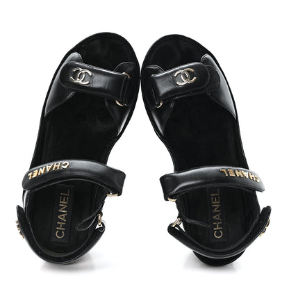Chanel Shiny Calfskin Logo Platform Sandals 40 Black 2 of 10