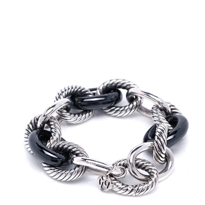 David Yurman Sterling Silver Black Ceramic 17mm Extra Large Oval Link Bracelet 3 of 5