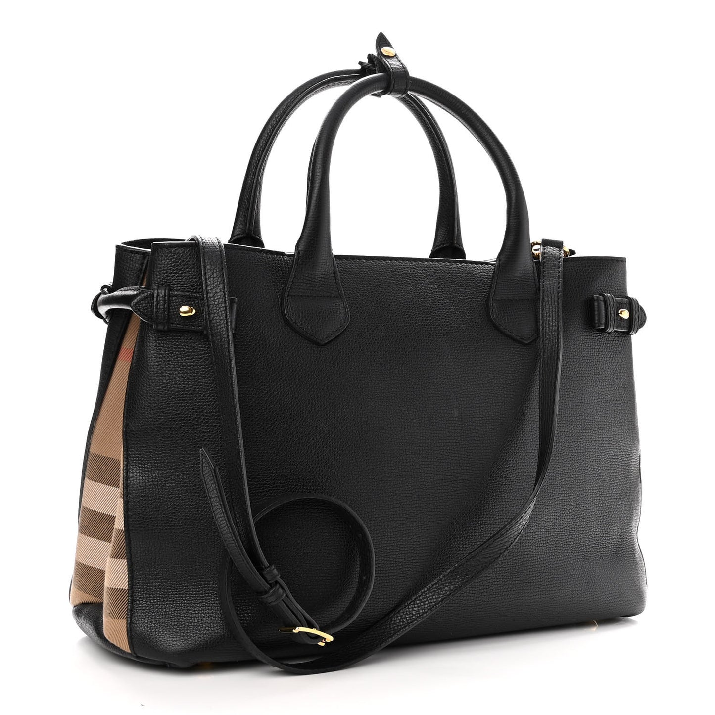 Grainy Calfskin House Check Medium Banner Tote Black