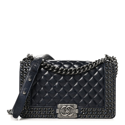 Chanel Glazed Calfskin Quilted Medium Boy Chained Flap Blue 1 of 10