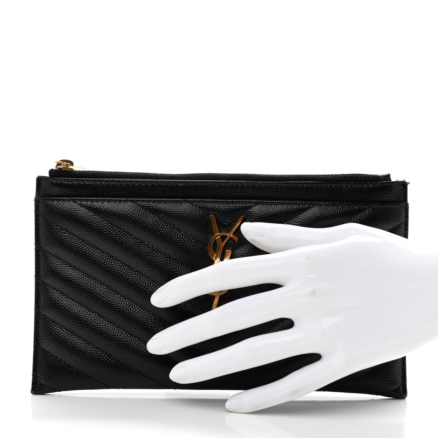 Saint Laurent Grain De Poudre Chevron Monogram Bill Pouch Black 2 of 9