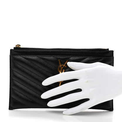 Saint Laurent Grain De Poudre Chevron Monogram Bill Pouch Black 2 of 9