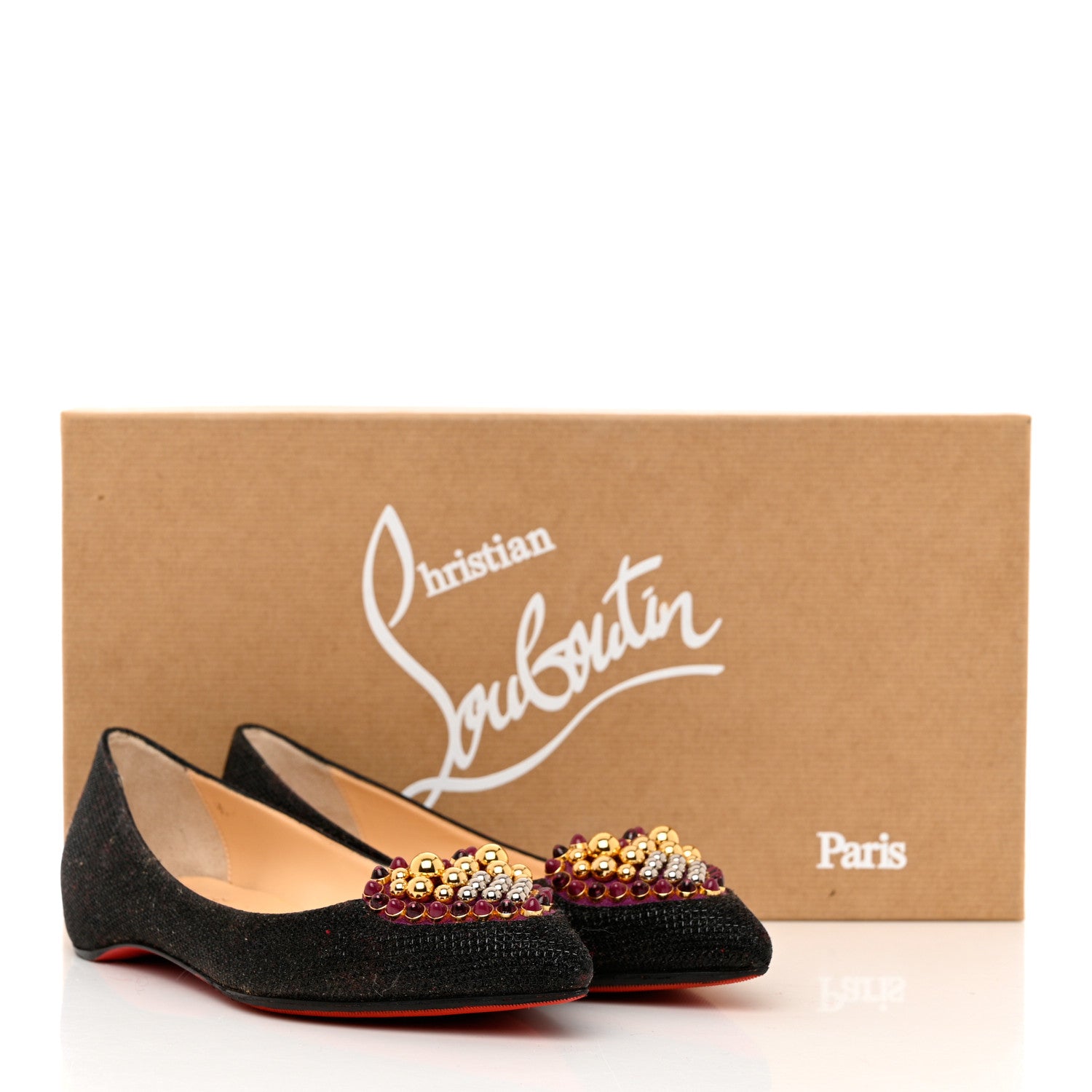 Christian Louboutin Glitter Tisse Veau Velours Heart Embellished Coramia Point Toe Flats 35 Black 9 of 9