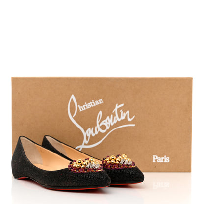 Christian Louboutin Glitter Tisse Veau Velours Heart Embellished Coramia Point Toe Flats 35 Black 9 of 9