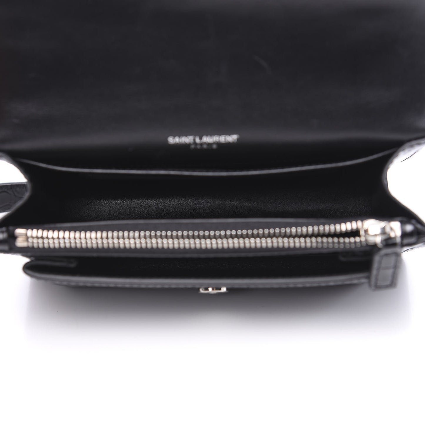 Calfskin Crocodile Embossed Monogram Sunset Chain Wallet Black