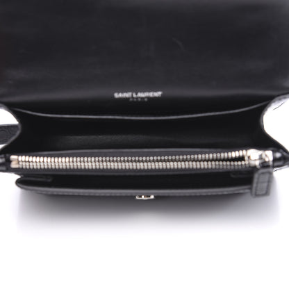 Saint Laurent Calfskin Crocodile Embossed Monogram Sunset Chain Wallet Black 4 of 8