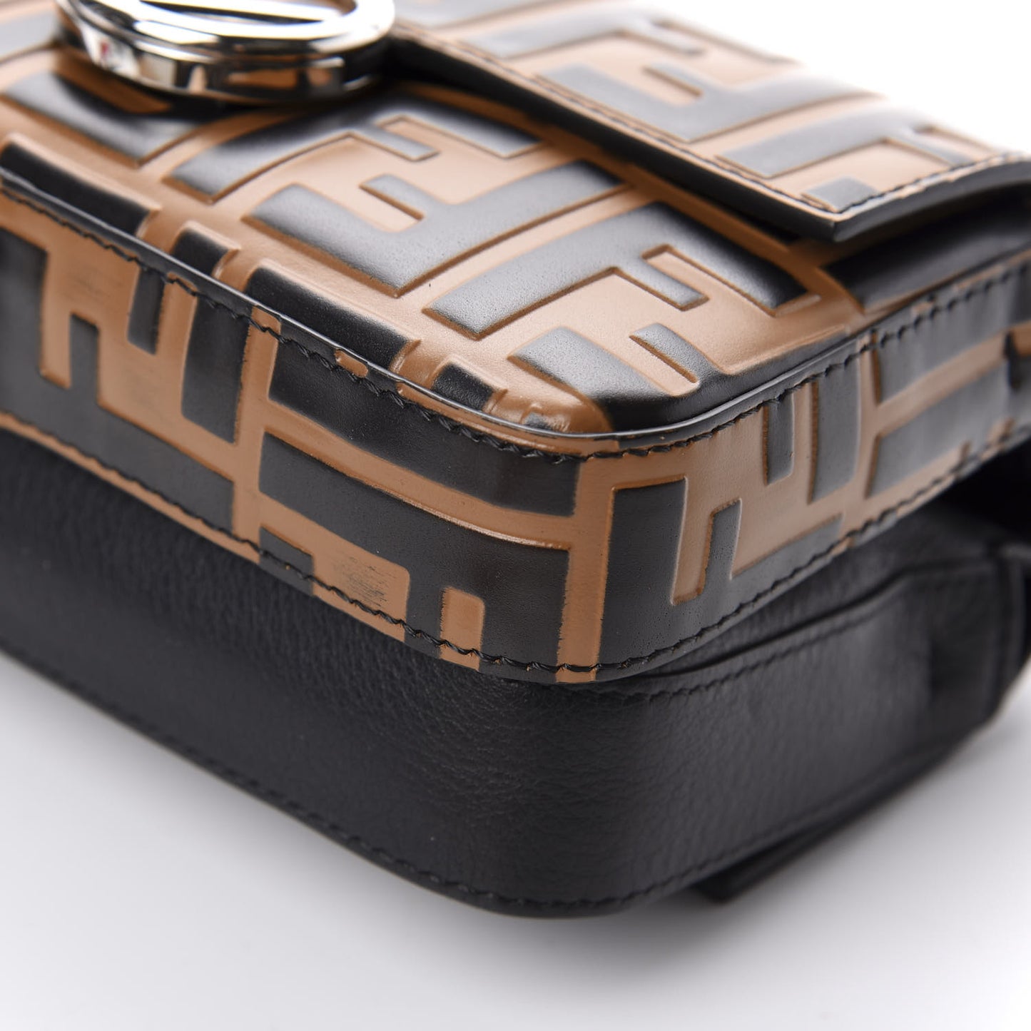 Vitello Dolce F is Fendi FF Embossed Micro Double Baguette Tobacco Black