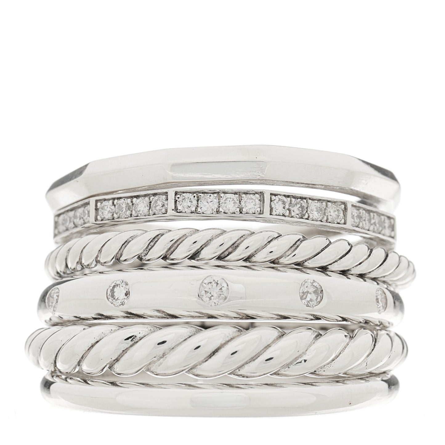 Sterling Silver Diamond 16mm Stax Wide Stacked Ring 57 8