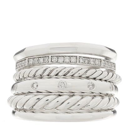 David Yurman Sterling Silver Diamond 16mm Stax Wide Stacked Ring 57 8 1 of 6